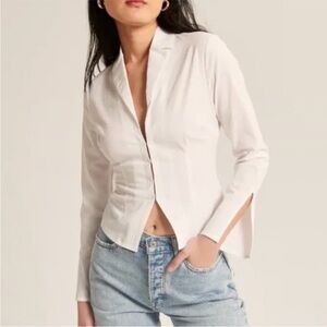 Abercrombie & Fitch Women's Hook & Eye White Button-Up Top